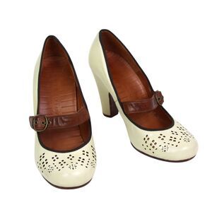 Chie Mihara PERFORATED PEARLY REAL LEATHER BUCKLE CLASSIC PUMP SHOES Sz 36